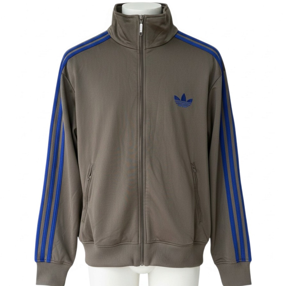 Vintage Men's Adidas Brown Retro Track Zip Up Jacket Medium Blue Trefoil Stripes